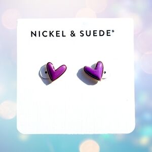 Nickel & Suede Purple Heart Stud Earrings